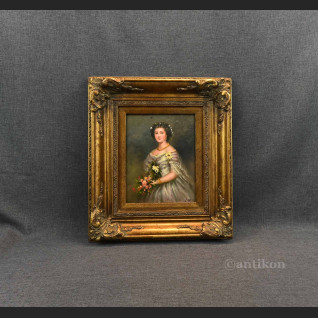 Dama z różami olej na desce 