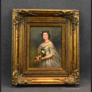 Dama z różami olej na desce 