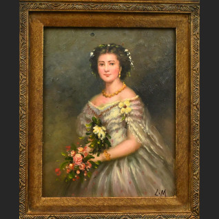 Dama z różami olej na desce 