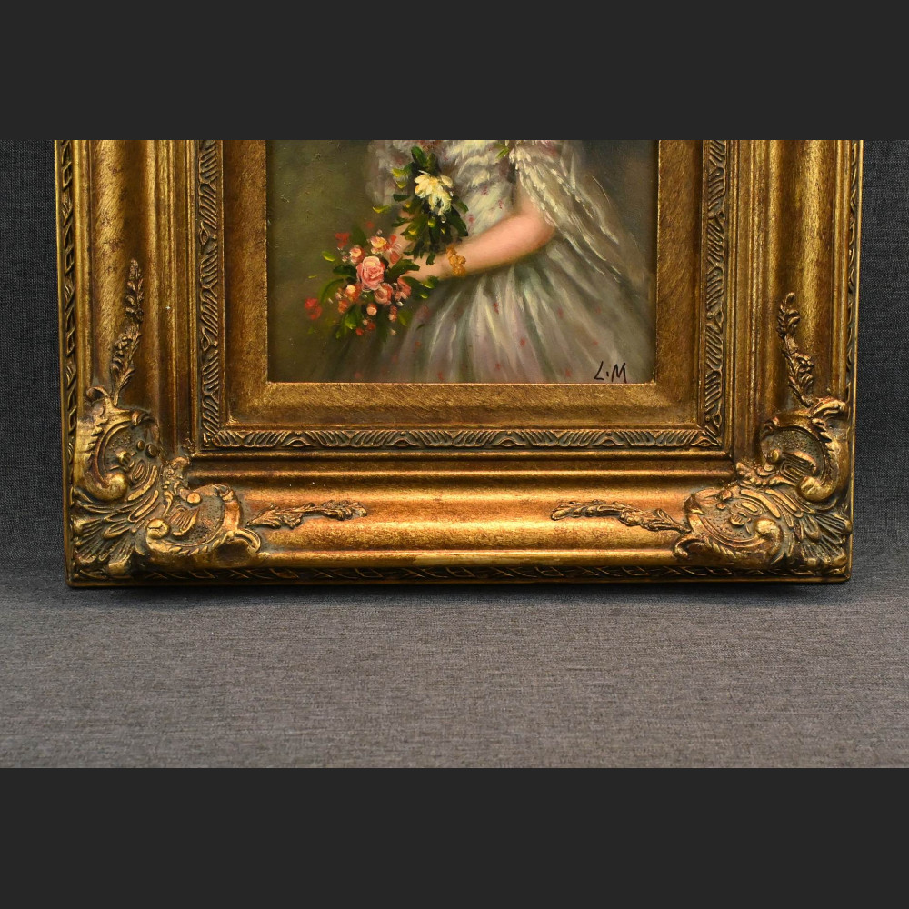 Dama z różami olej na desce 