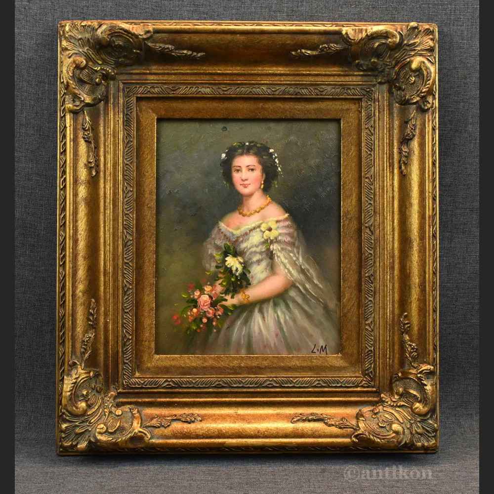 Dama z różami olej na desce 