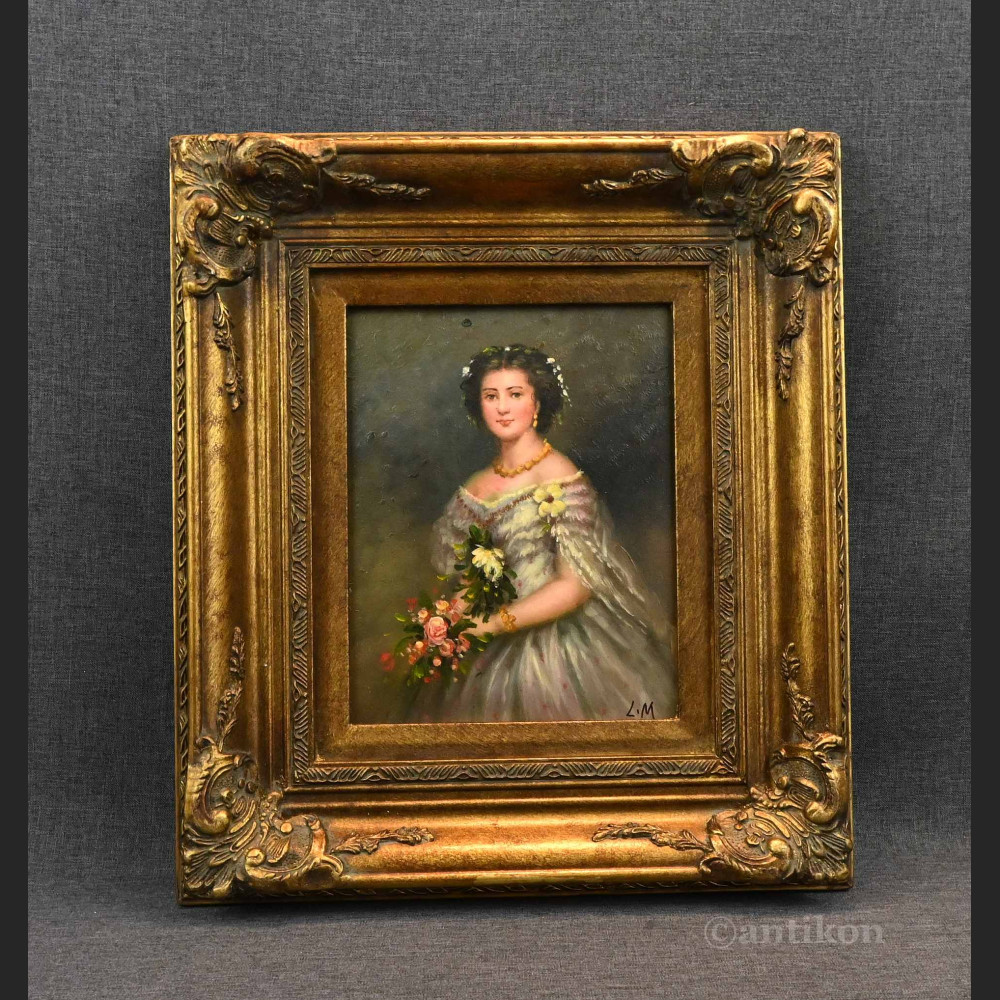 Dama z różami olej na desce 