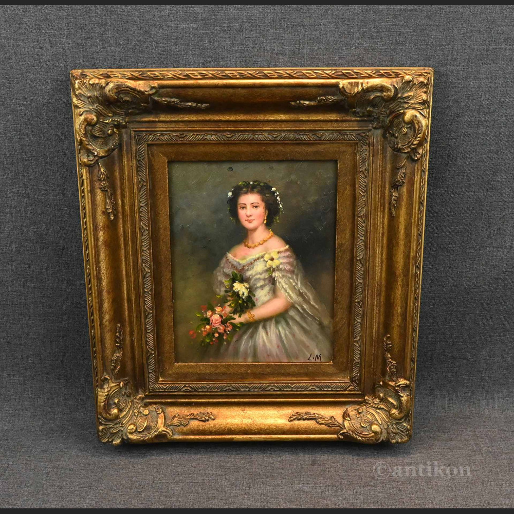 Dama z różami olej na desce 