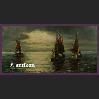 Obraz olejny marynistyczny Łodzie i morze Obraz olejny marynistyczny Łodzie i morze