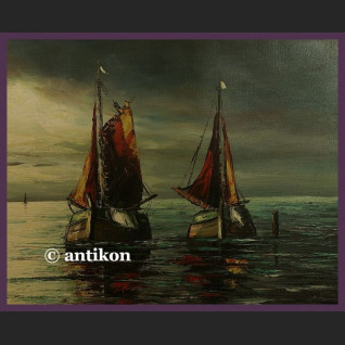 Obraz olejny marynistyczny Łodzie i morze Obraz olejny marynistyczny Łodzie i morze