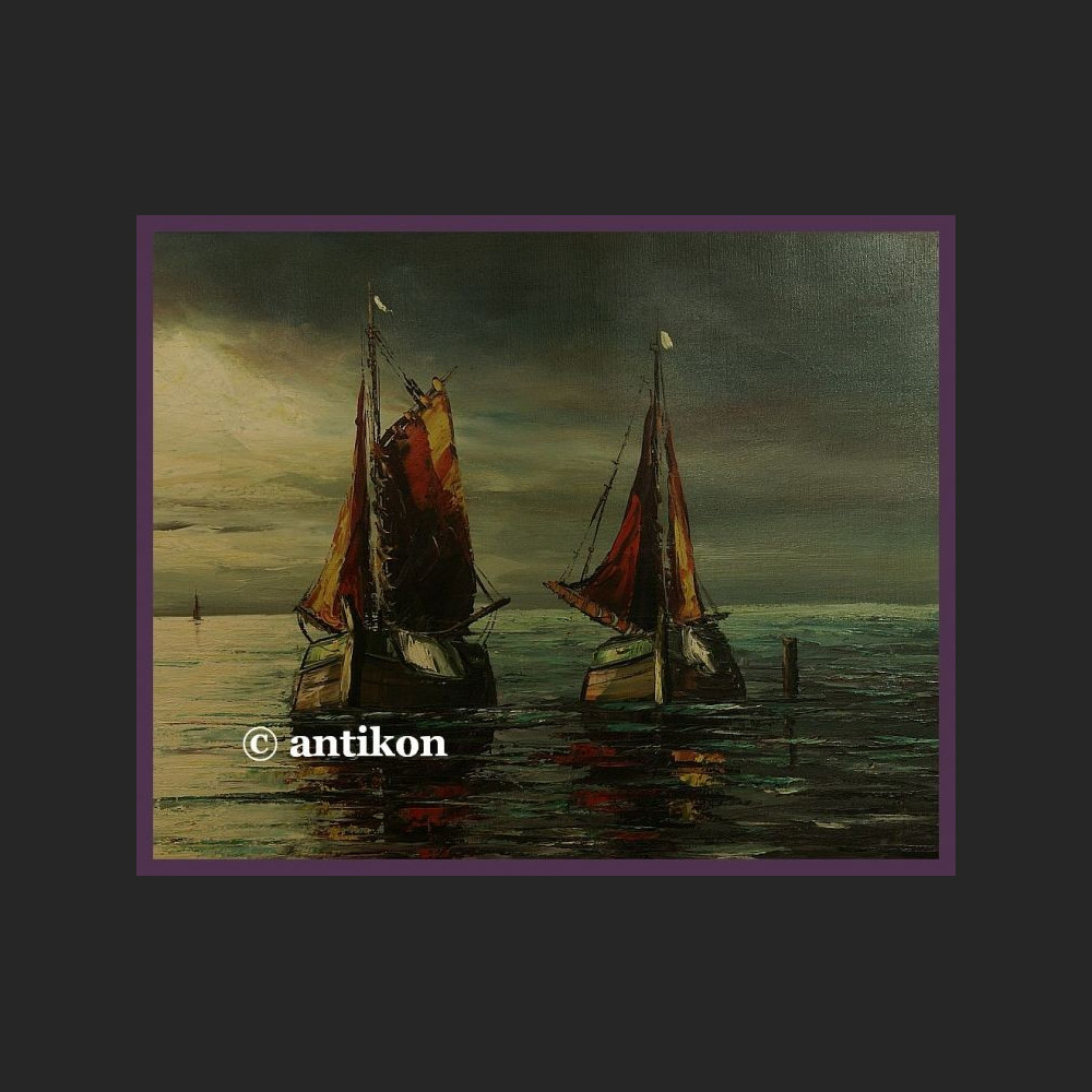 Obraz olejny marynistyczny Łodzie i morze Obraz olejny marynistyczny Łodzie i morze