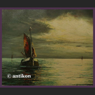 Obraz olejny marynistyczny Łodzie i morze Obraz olejny marynistyczny Łodzie i morze