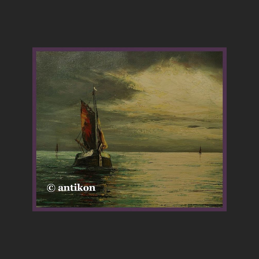 Obraz olejny marynistyczny Łodzie i morze Obraz olejny marynistyczny Łodzie i morze