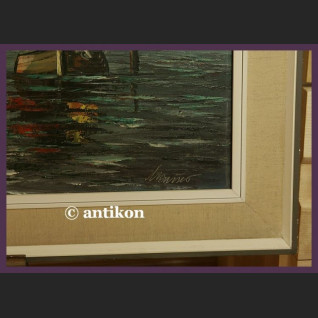 Obraz olejny marynistyczny Łodzie i morze Obraz olejny marynistyczny Łodzie i morze