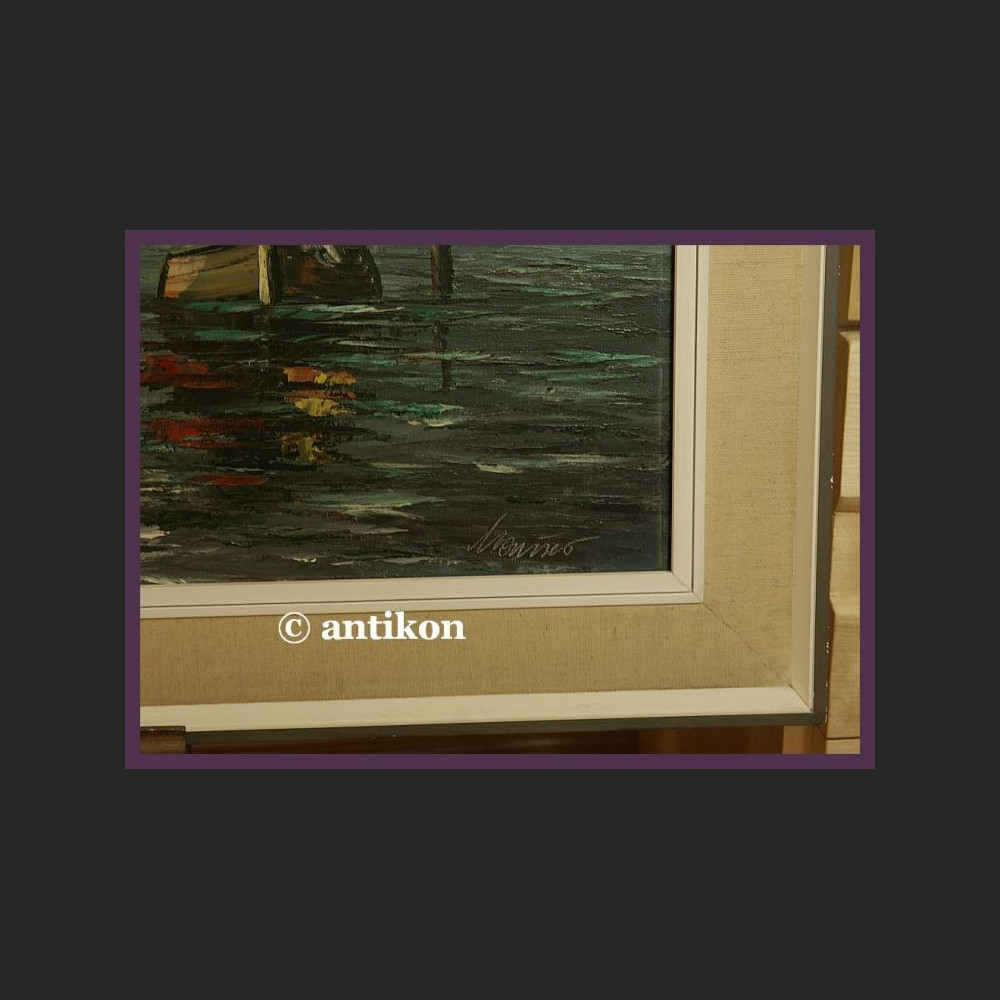 Obraz olejny marynistyczny Łodzie i morze Obraz olejny marynistyczny Łodzie i morze