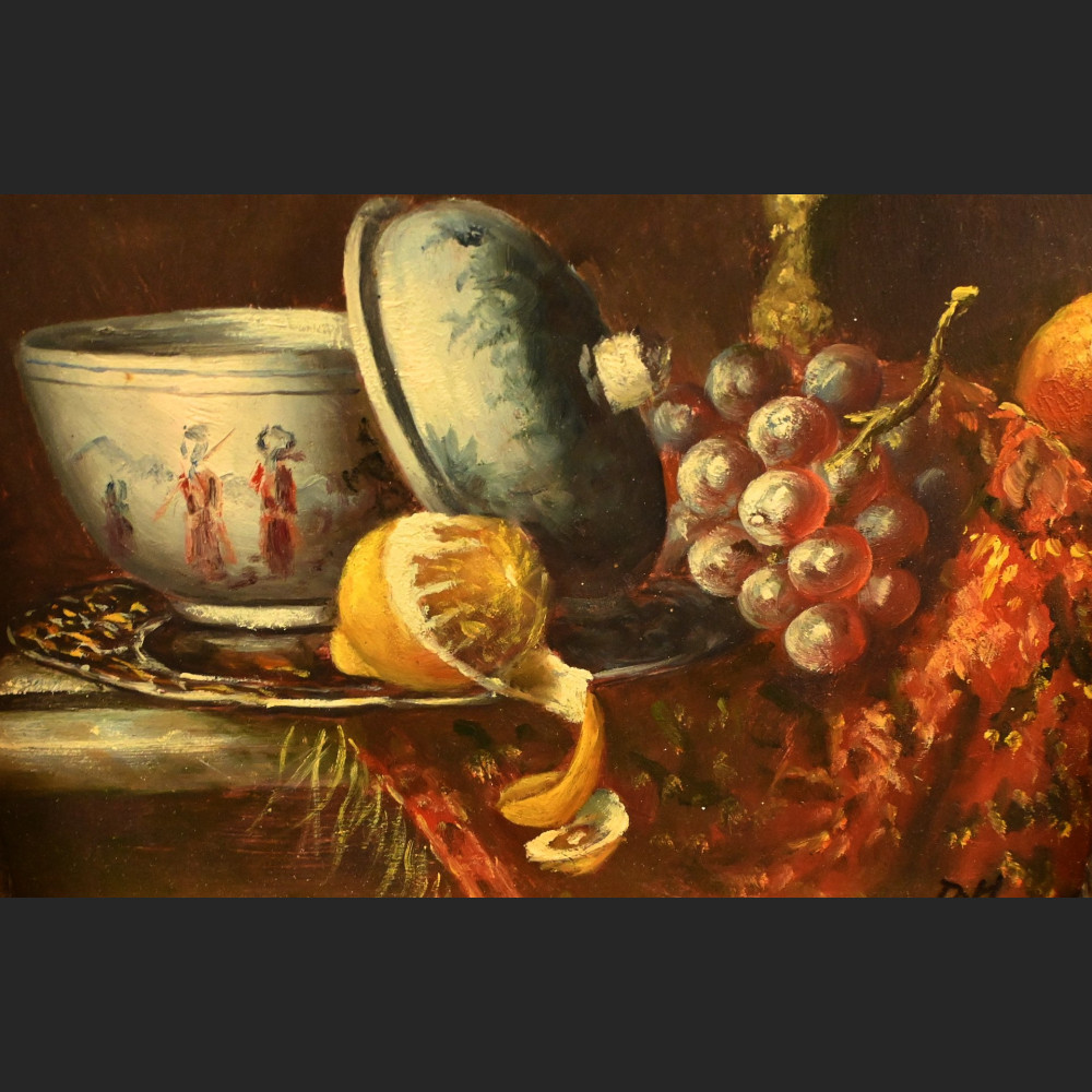 Martwa natura obraz z owocami i nautilusem 