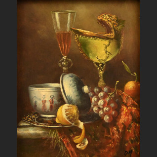 Martwa natura obraz z owocami i nautilusem 