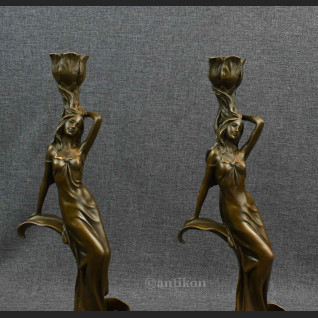 Świeczniki secesyjne z brązu kobieta 