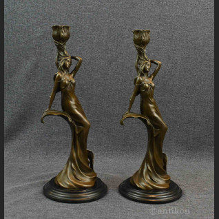 Świeczniki secesyjne z brązu kobieta 