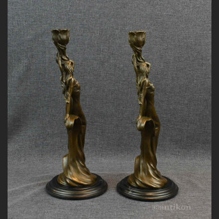 Świeczniki secesyjne z brązu kobieta 