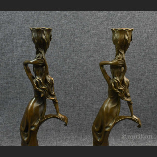 Świeczniki secesyjne z brązu kobieta 