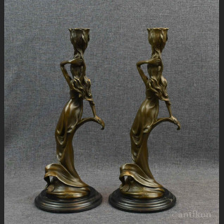 Świeczniki secesyjne z brązu kobieta 