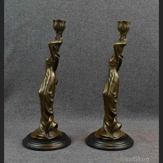 Świeczniki secesyjne z brązu kobieta 