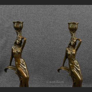 Świeczniki secesyjne z brązu kobieta 