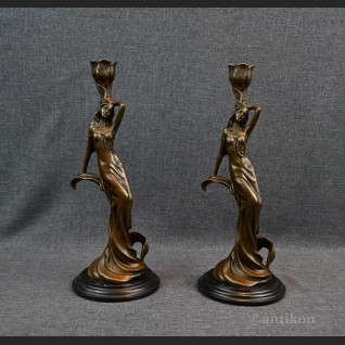 Świeczniki secesyjne z brązu kobieta 