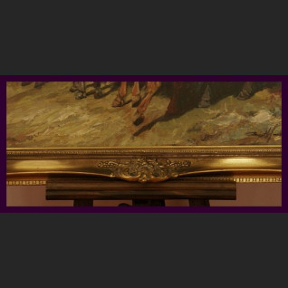 STADO KONI ZNAKOMITY OBRAZ OLEJNY NA PŁÓTNIE PIĘKNA ZŁOCONA RAMA