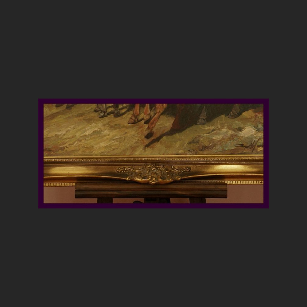 STADO KONI ZNAKOMITY OBRAZ OLEJNY NA PŁÓTNIE PIĘKNA ZŁOCONA RAMA