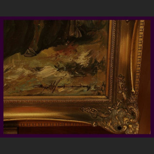 STADO KONI ZNAKOMITY OBRAZ OLEJNY NA PŁÓTNIE PIĘKNA ZŁOCONA RAMA