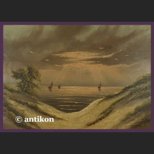 Stary obraz olejny pejzaż Sielska plaża antyki 