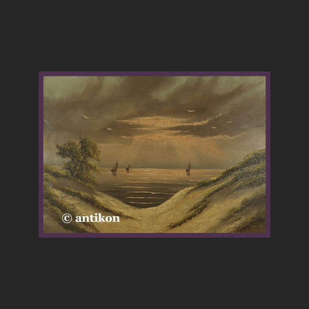 Stary obraz olejny pejzaż Sielska plaża antyki 