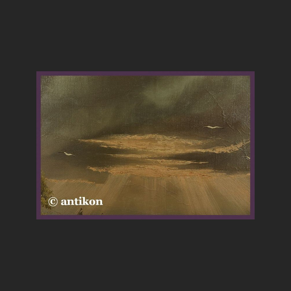 Stary obraz olejny pejzaż Sielska plaża antyki 