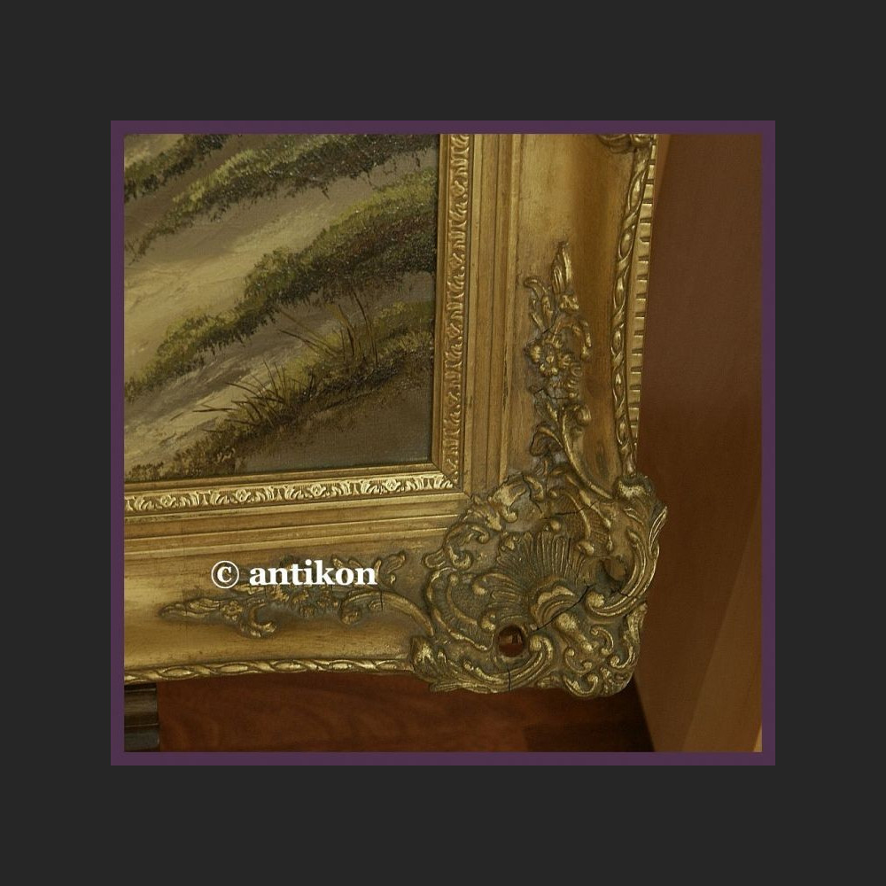 Stary obraz olejny pejzaż Sielska plaża antyki 