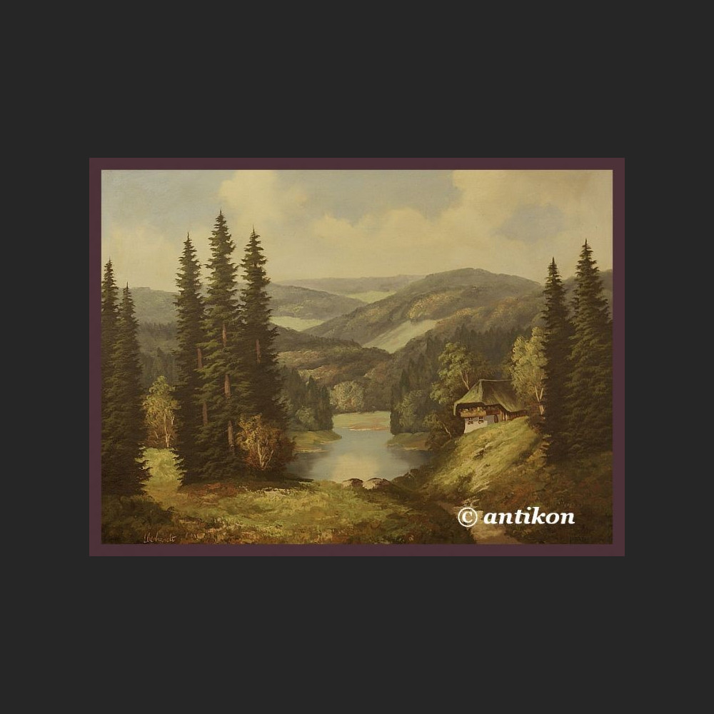 Pejzaż olejny górskie jezioro 