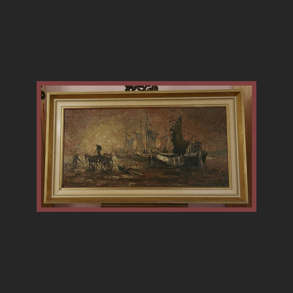 ZAŁADUNEK W PORCIE ŚWIETNY OBRAZ OLEJNY NA PŁÓTNIE ZAŁADUNEK W PORCIE ŚWIETNY OBRAZ OLEJNY NA PŁÓTNIE