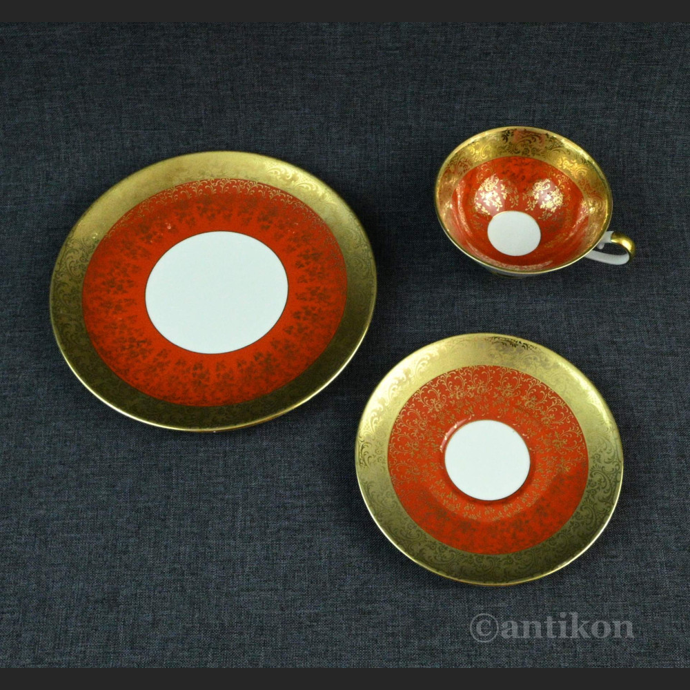 Stare trio porcelanowe czerwono złote 