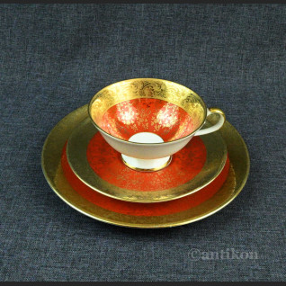 Stare trio porcelanowe czerwono złote 