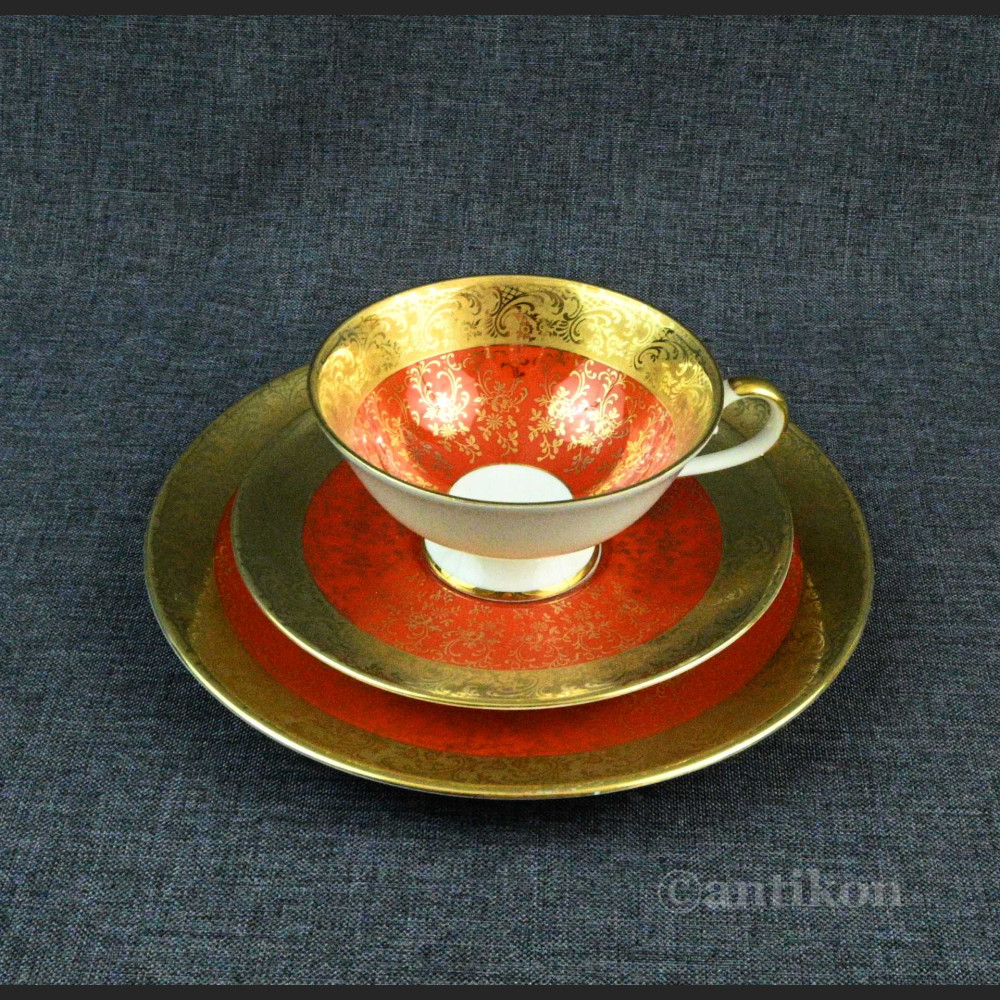 Stare trio porcelanowe czerwono złote 