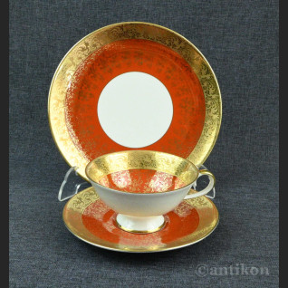 Stare trio porcelanowe czerwono złote 