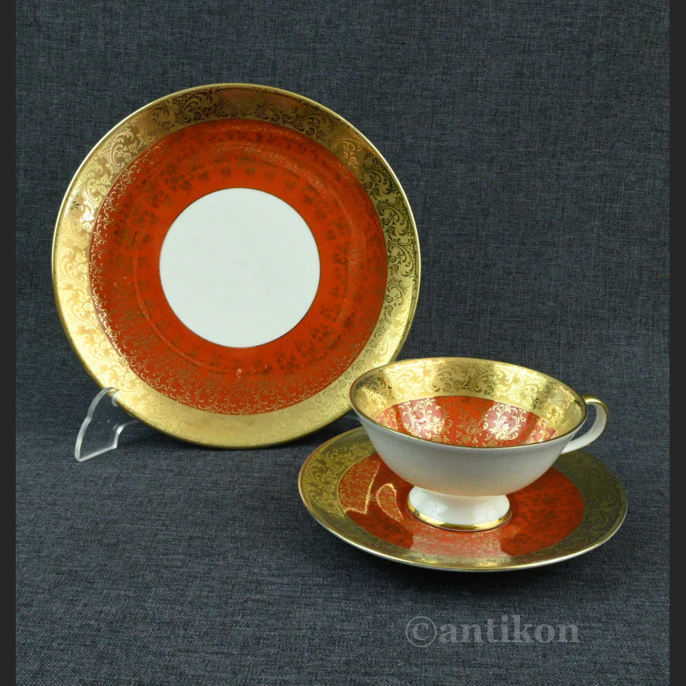 Stare trio porcelanowe czerwono złote 