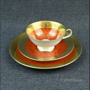 Stare trio porcelanowe czerwono złote 