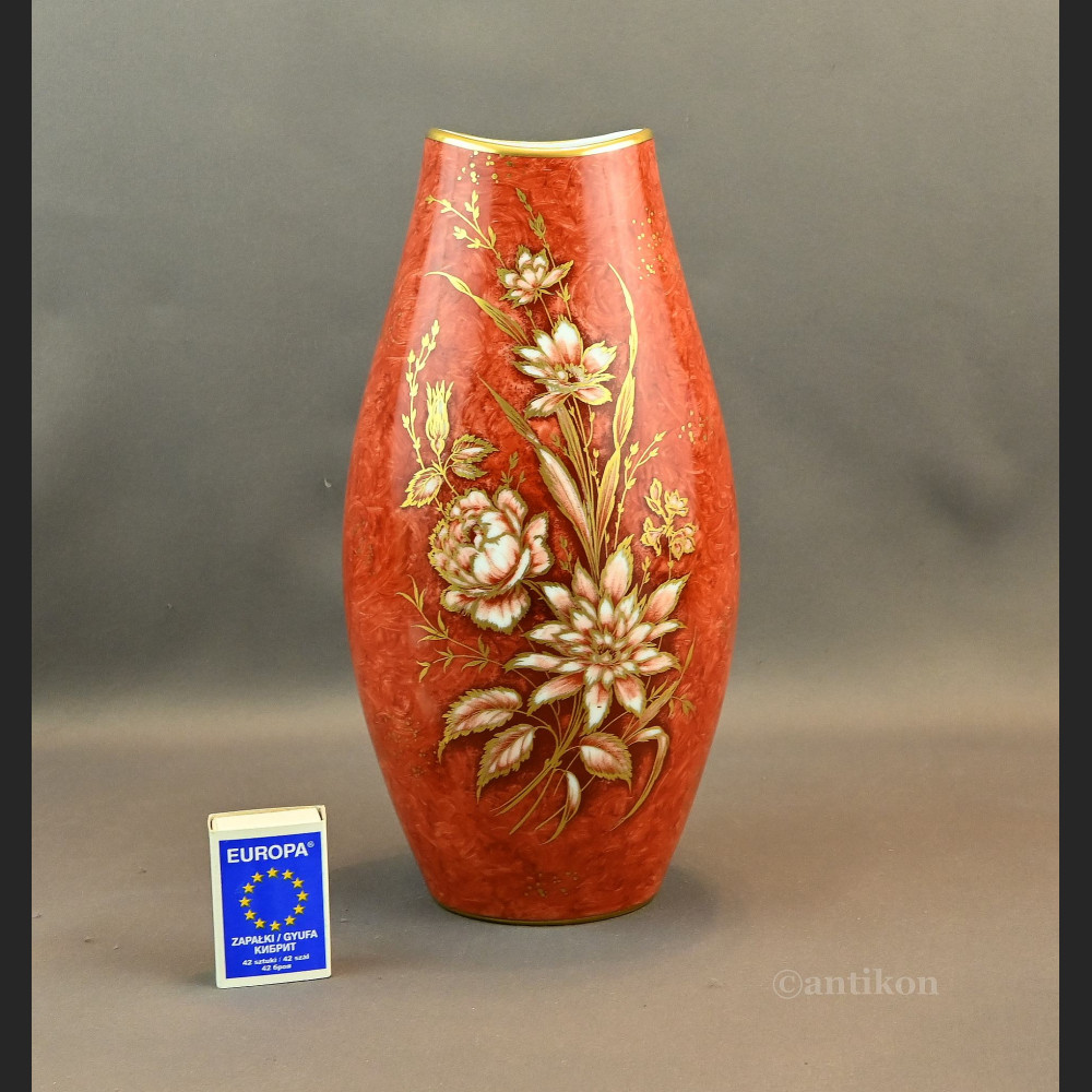 Czerwony wazon bawarski Alka Kunst malowany Czerwony wazon bawarski Alka Kunst malowany