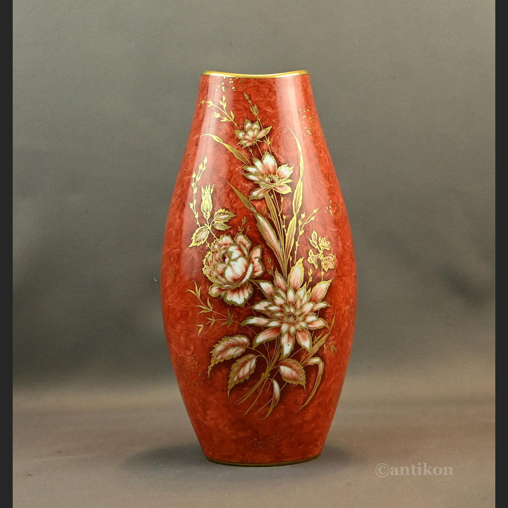 Czerwony wazon bawarski Alka Kunst malowany Czerwony wazon bawarski Alka Kunst malowany