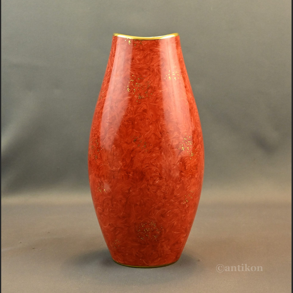 Czerwony wazon bawarski Alka Kunst malowany Czerwony wazon bawarski Alka Kunst malowany