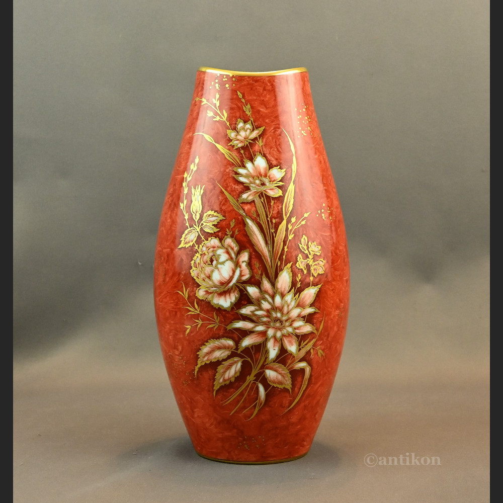 Czerwony wazon bawarski Alka Kunst malowany Czerwony wazon bawarski Alka Kunst malowany