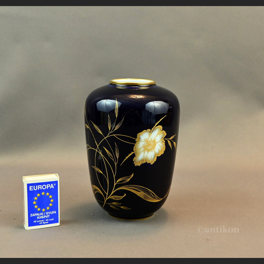 Wazon Rosenthal granatowy z kwiatami 