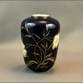 Wazon Rosenthal granatowy z kwiatami 