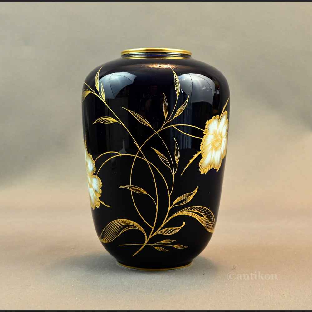 Wazon Rosenthal granatowy z kwiatami 