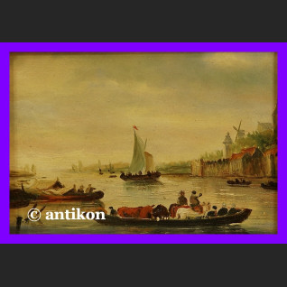 PRZEPRAWA FLAMANDZKI ŚLICZNY OBRAZ ZŁOCONA RAMA PRZEPRAWA FLAMANDZKI ŚLICZNY OBRAZ ZŁOCONA RAMA