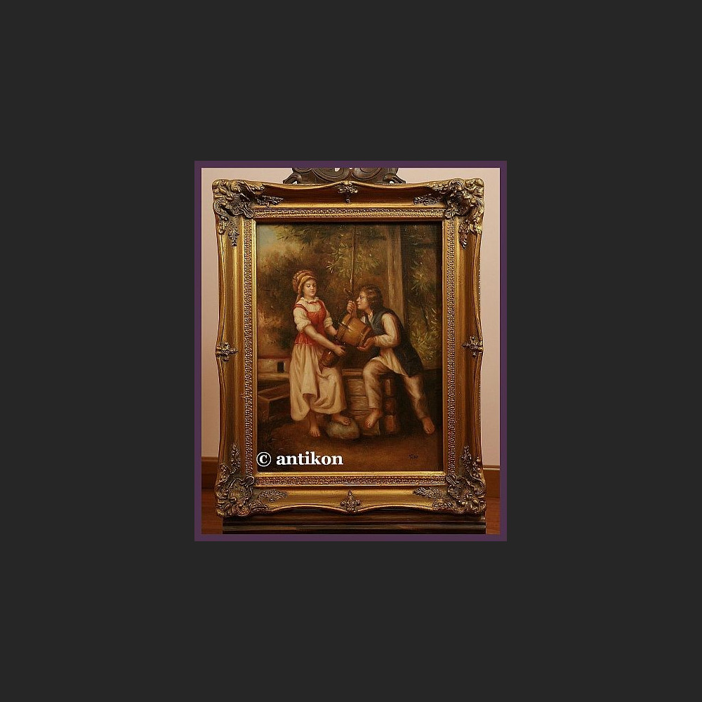 Obraz olejny staropolski Przy studni  Obraz olejny staropolski Przy studni