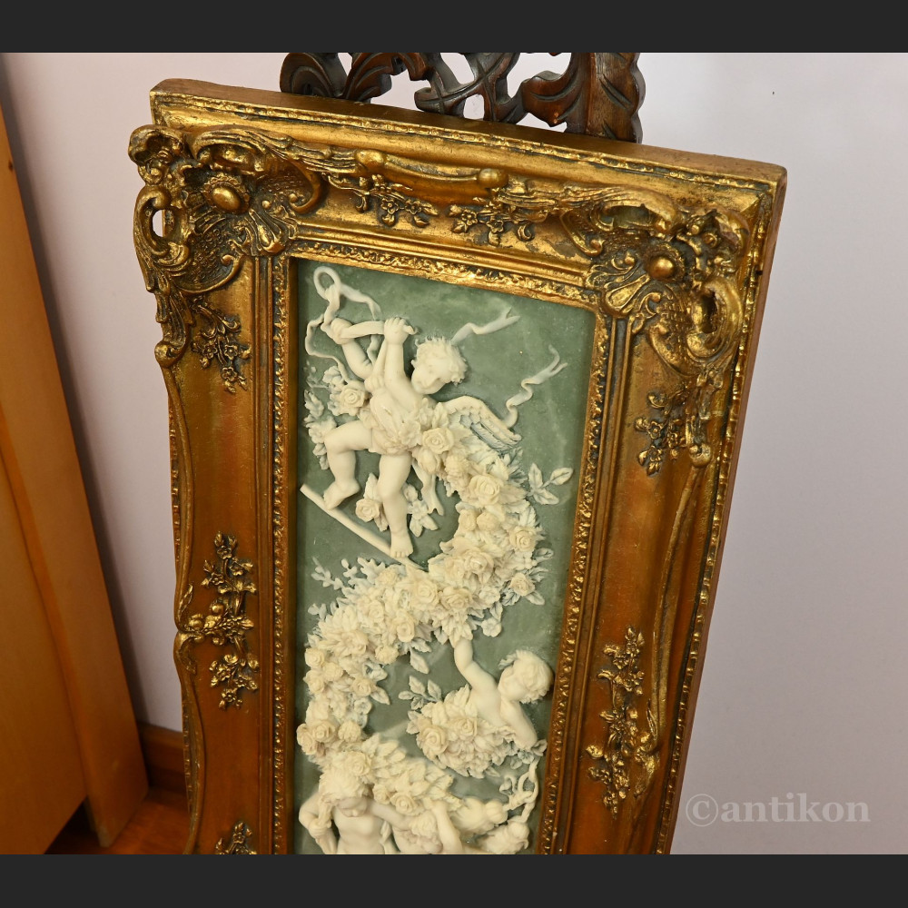 Barokowy relief alabastrowy aniołki 