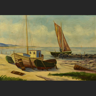 Łodzie rybackie nad Bałtykiem pejzaż 